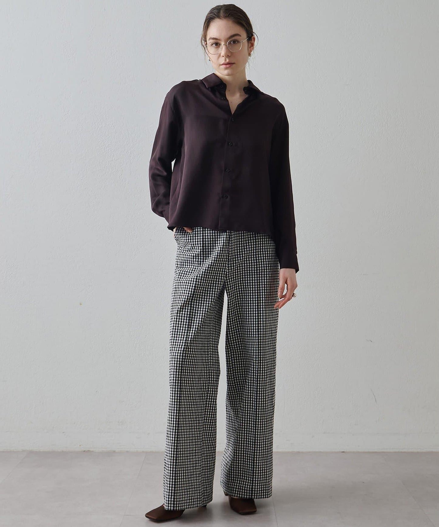 Drawing Numbers 有機棉格紋闊腿褲