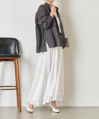 後弧形抽褶設計襯衫