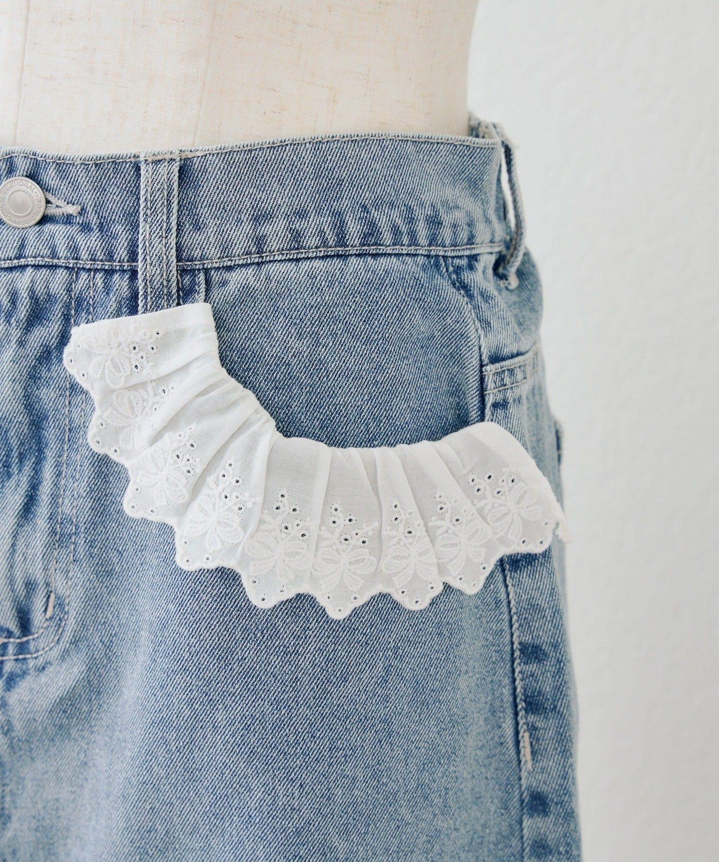 蕾絲可拆卸 前口袋蕾絲 A字半身裙