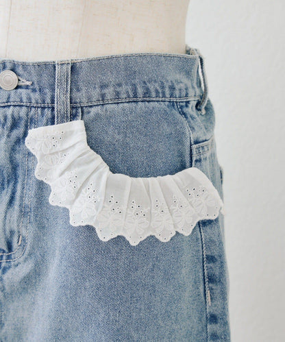 蕾絲可拆卸 前口袋蕾絲 A字半身裙