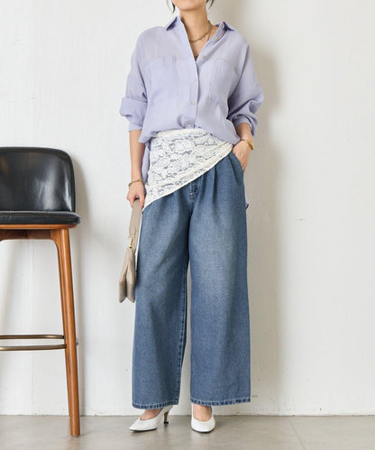 後弧形抽褶設計襯衫