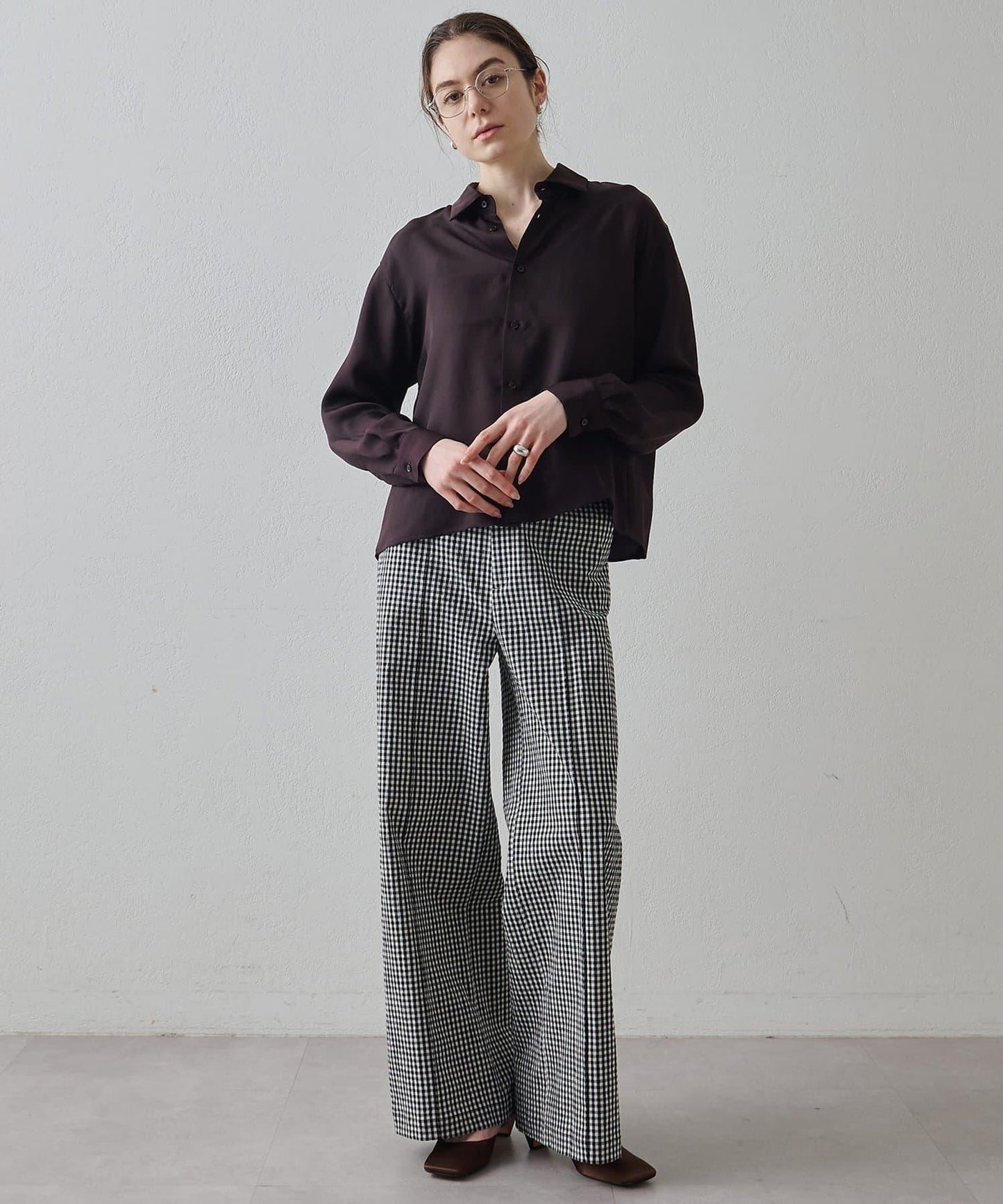 Drawing Numbers 有機棉格紋闊腿褲