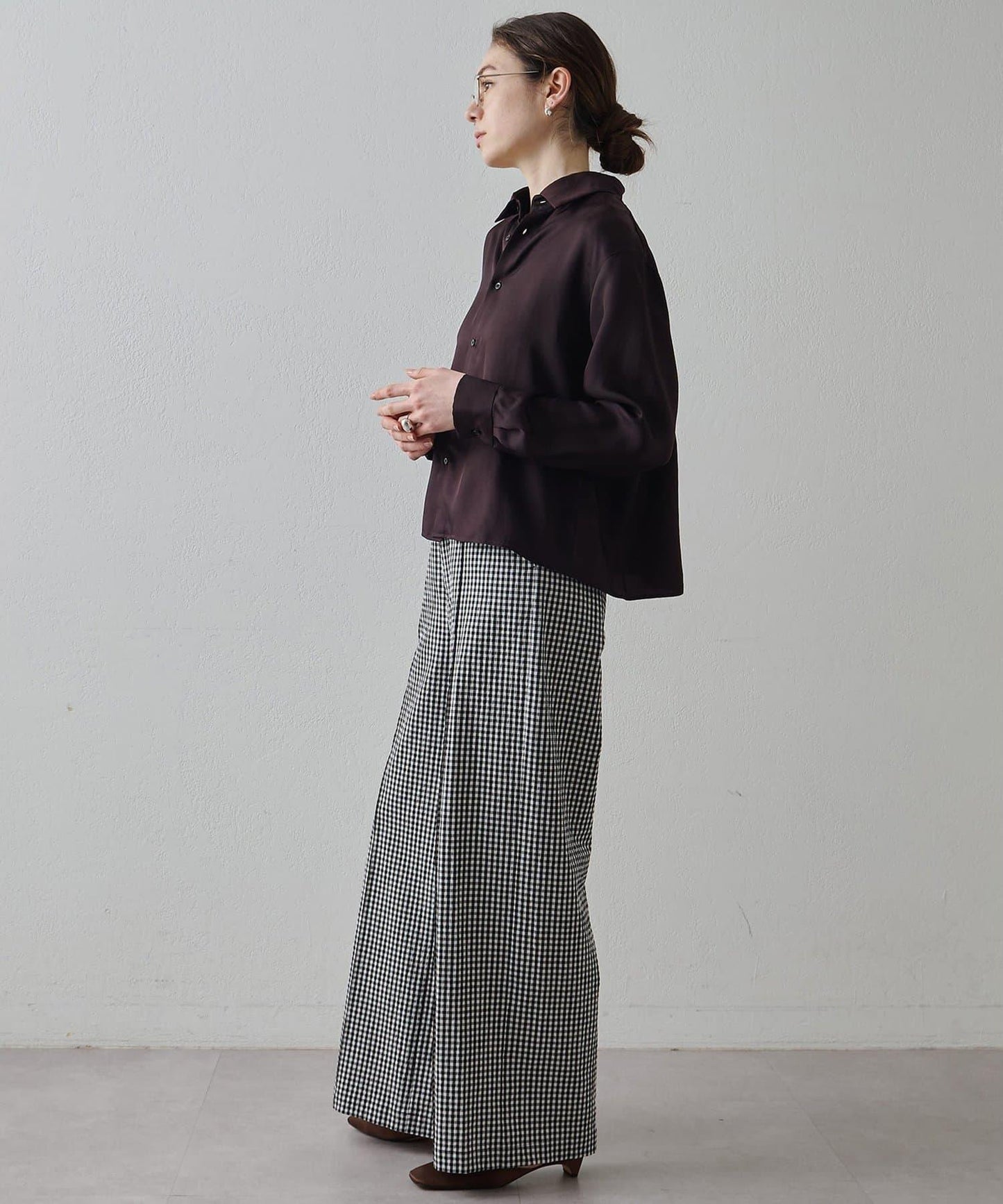 Drawing Numbers 有機棉格紋闊腿褲