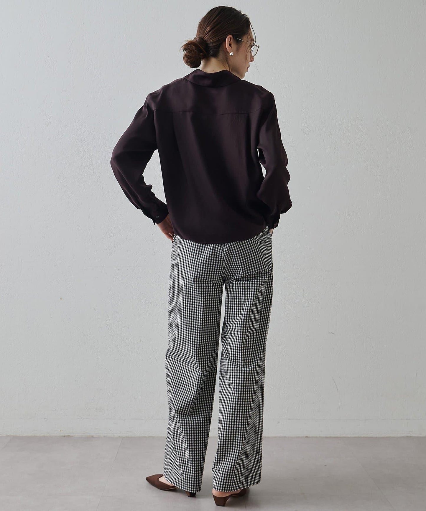 Drawing Numbers 有機棉格紋闊腿褲