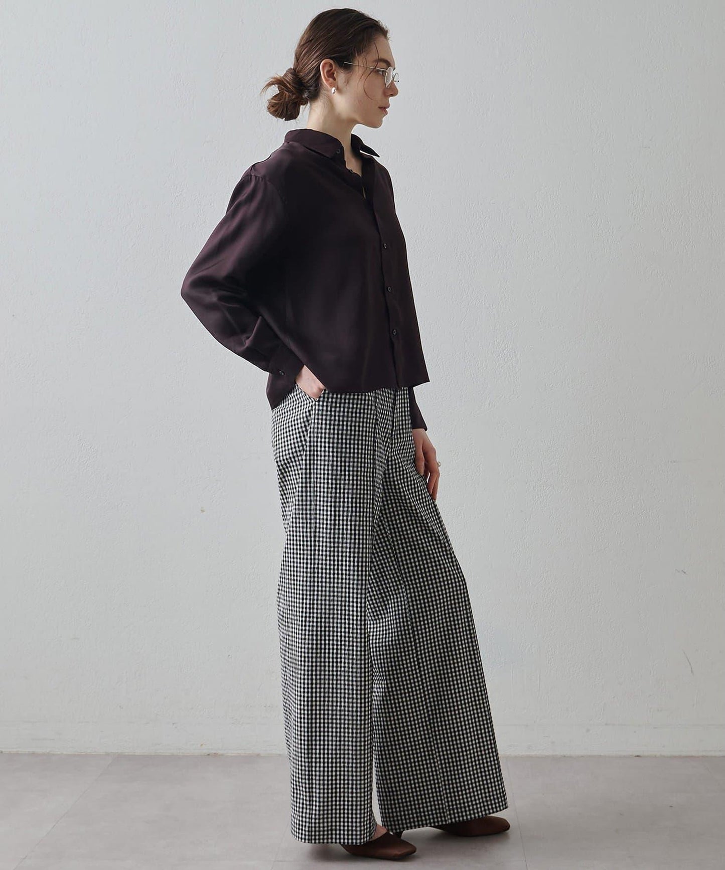 Drawing Numbers 有機棉格紋闊腿褲