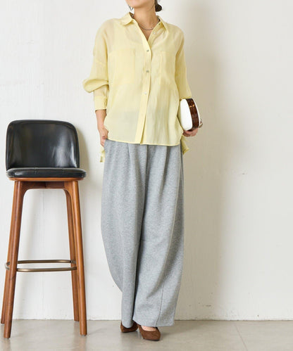 後弧形抽褶設計襯衫