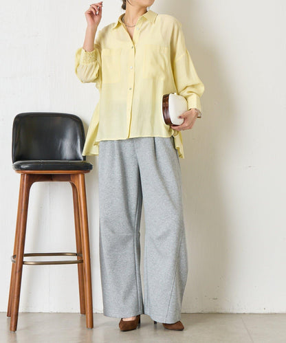 後弧形抽褶設計襯衫