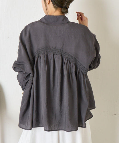 後弧形抽褶設計襯衫