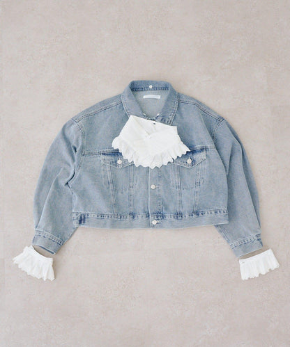 蕾絲可拆卸 大翻領 牛仔外套 【RMAF】 (Note: 英文/字母 RMAF 原樣保留)