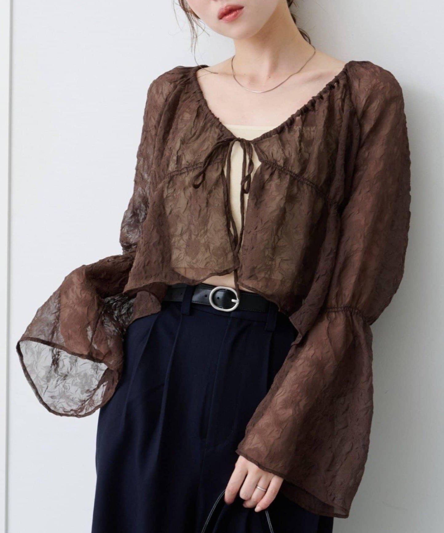 S.M尺碼可選 抽褶透紗 襯衫