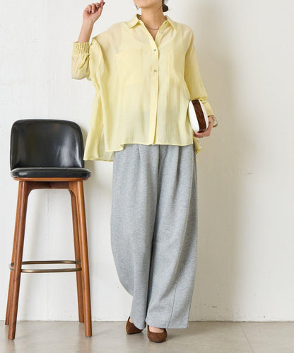 後弧形抽褶設計襯衫