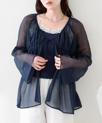 S.M尺碼可選 抽褶透紗 襯衫