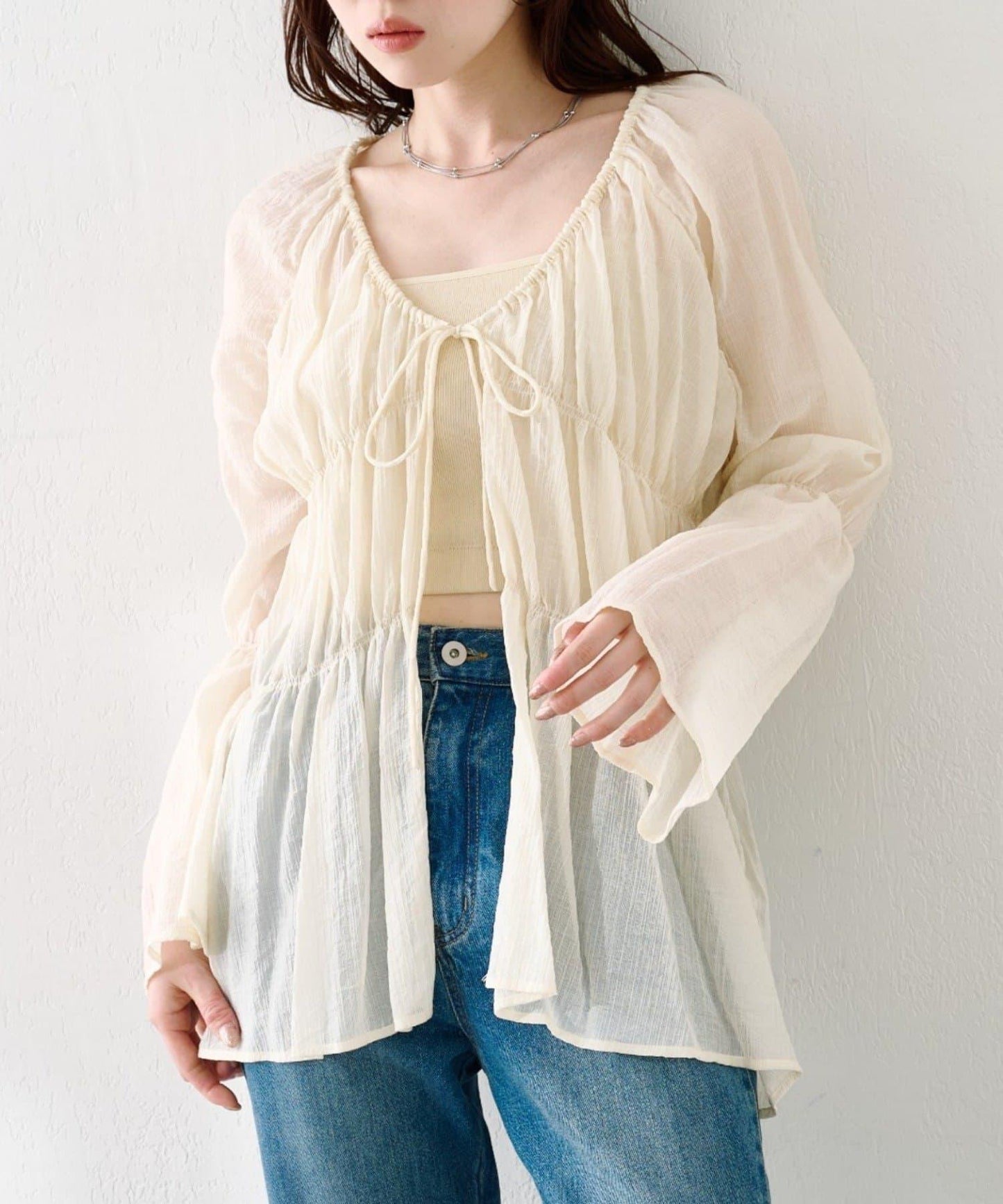 S.M尺碼可選 抽褶透紗 襯衫