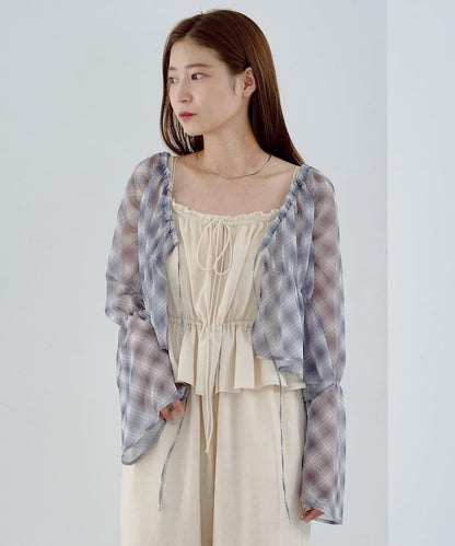 S.M尺碼可選 抽褶透紗 襯衫