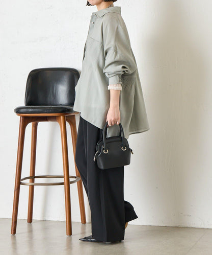 後弧形抽褶設計襯衫