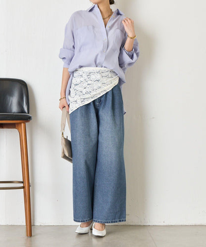 後弧形抽褶設計襯衫