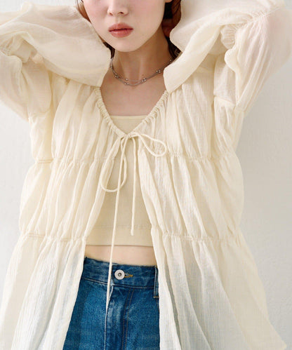 S.M尺碼可選 抽褶透紗 襯衫