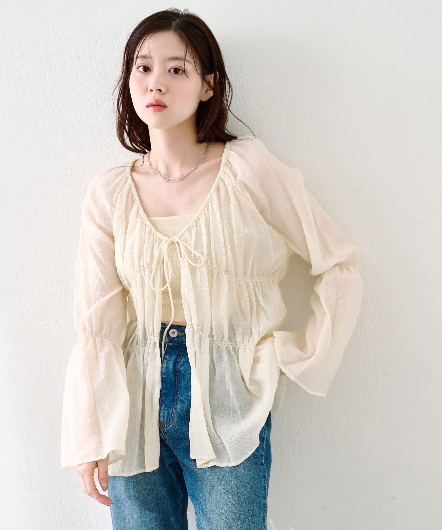 S.M尺碼可選 抽褶透紗 襯衫