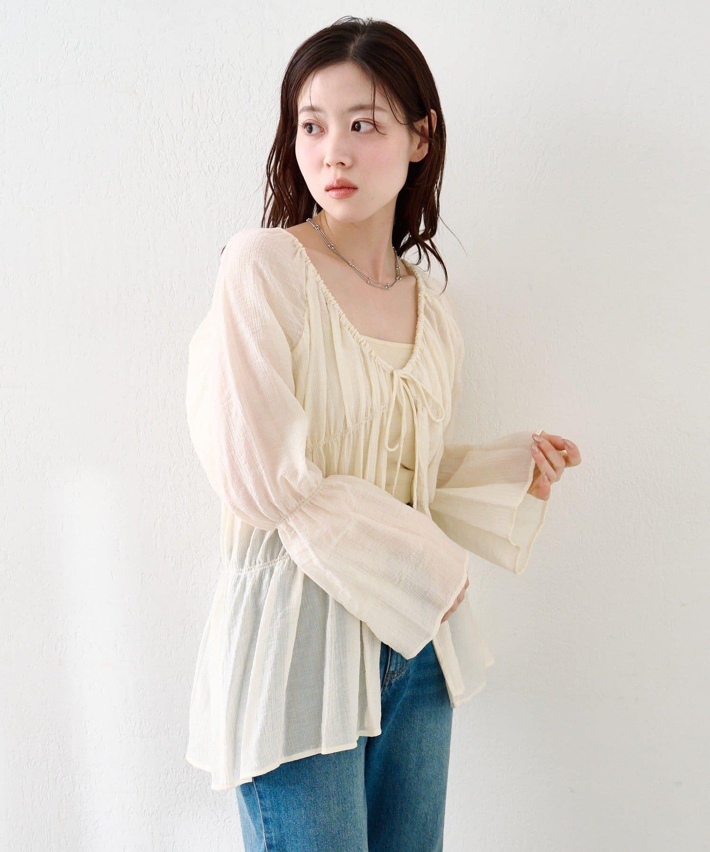 S.M尺碼可選 抽褶透紗 襯衫