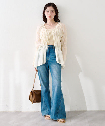 S.M尺碼可選 抽褶透紗 襯衫