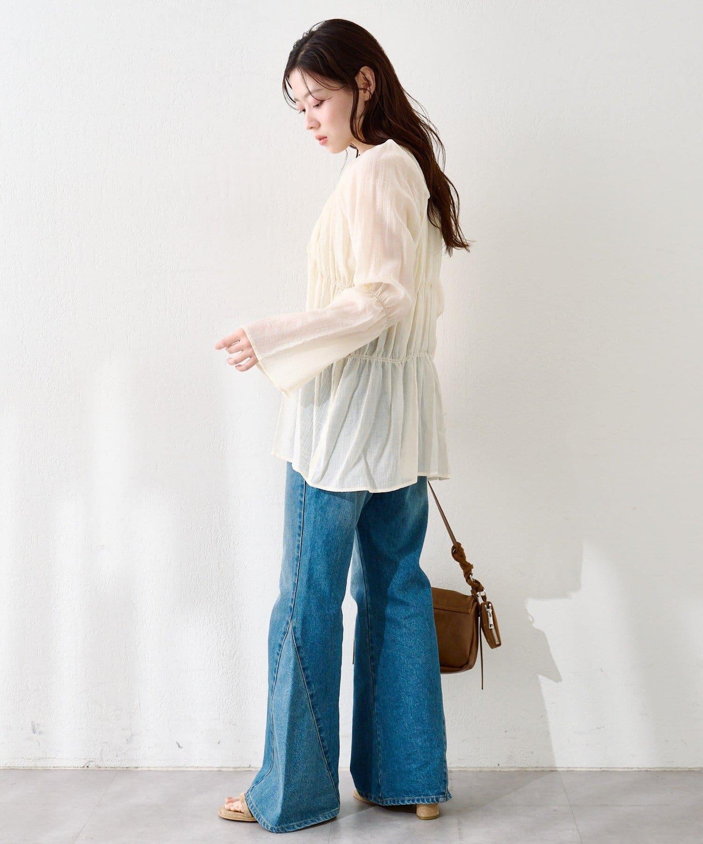 S.M尺碼可選 抽褶透紗 襯衫