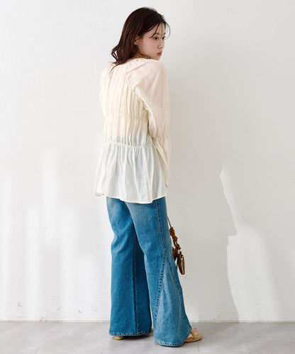 S.M尺碼可選 抽褶透紗 襯衫