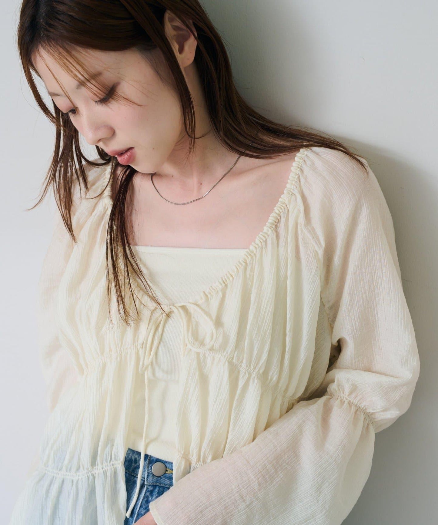 S.M尺碼可選 抽褶透紗 襯衫