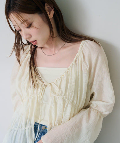 S.M尺碼可選 抽褶透紗 襯衫