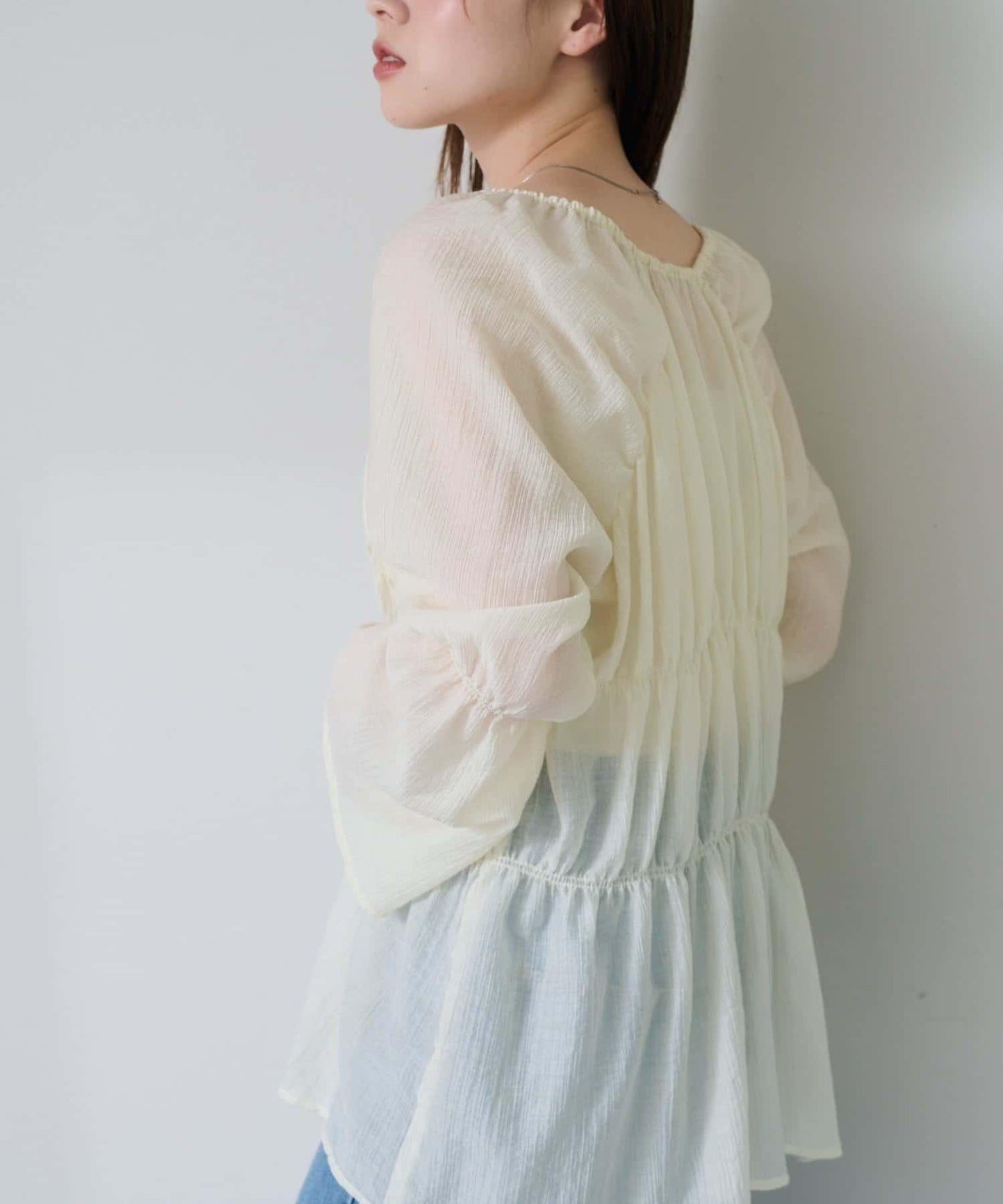 S.M尺碼可選 抽褶透紗 襯衫