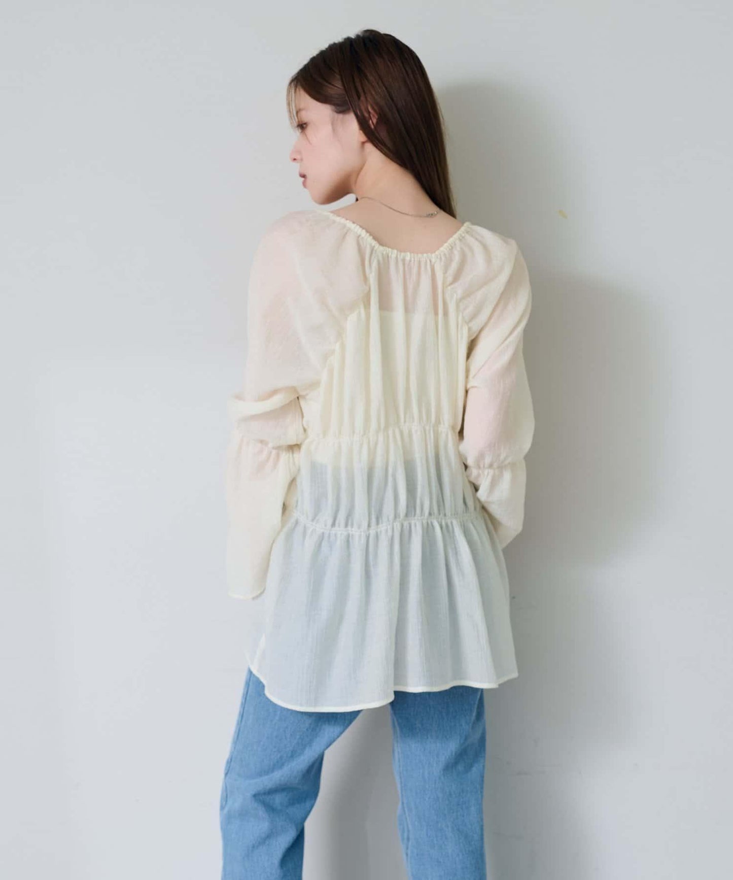 S.M尺碼可選 抽褶透紗 襯衫