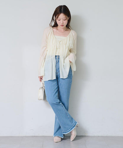 S.M尺碼可選 抽褶透紗 襯衫