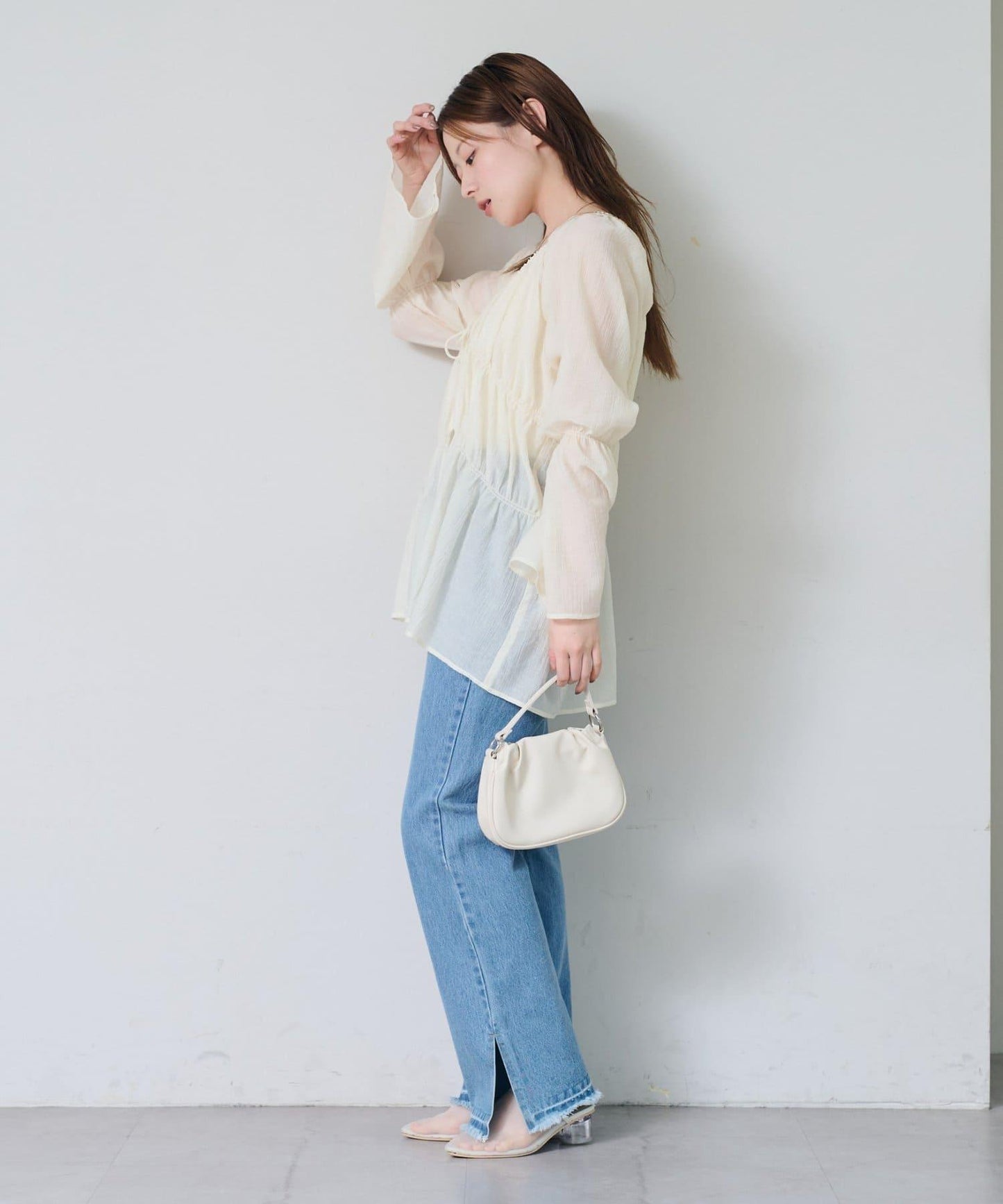 S.M尺碼可選 抽褶透紗 襯衫