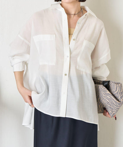 後弧形抽褶設計襯衫