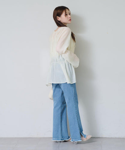 S.M尺碼可選 抽褶透紗 襯衫