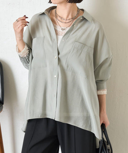 後弧形抽褶設計襯衫