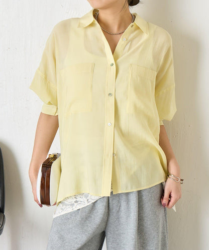 後弧形抽褶設計襯衫