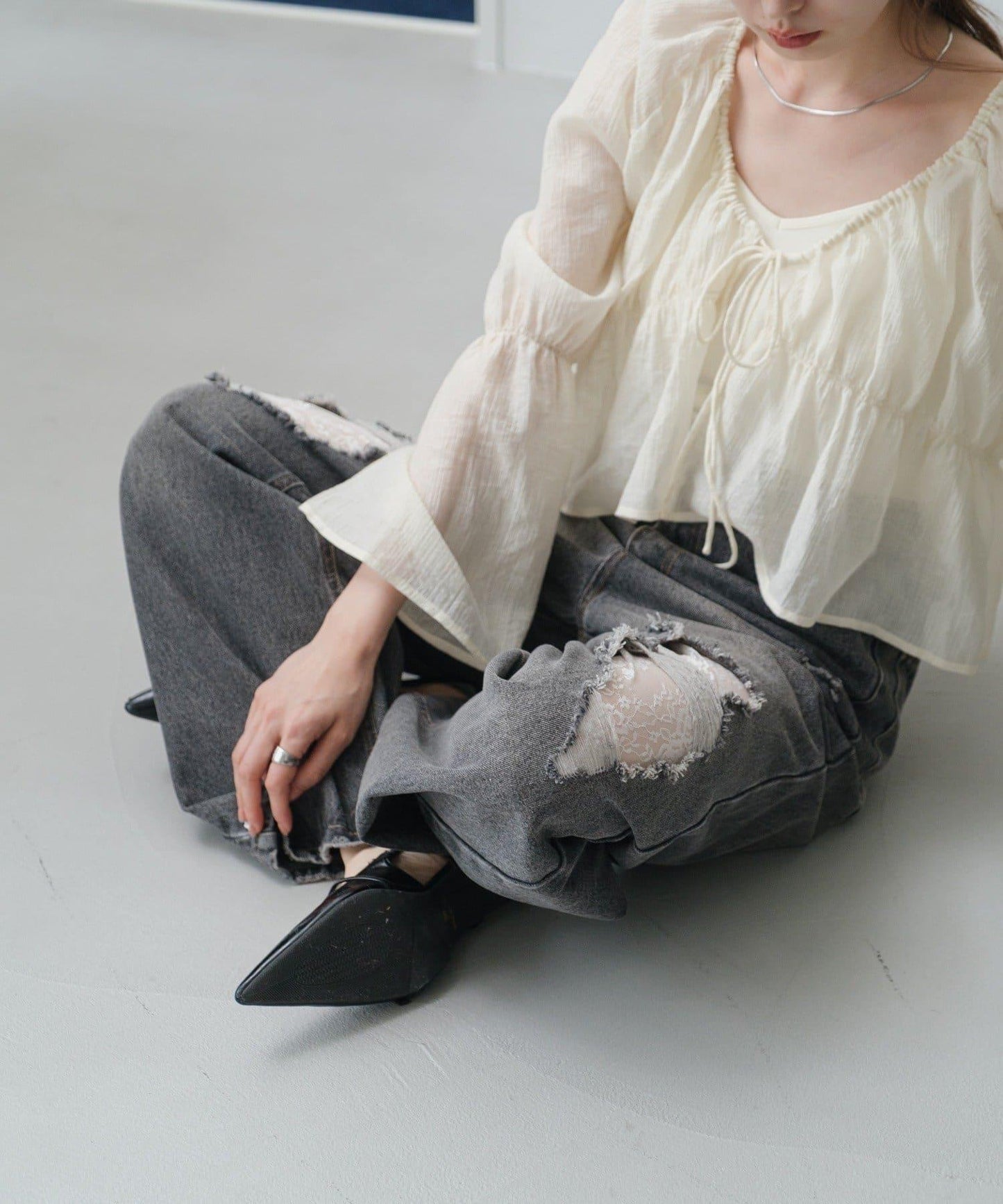 S.M尺碼可選 抽褶透紗 襯衫