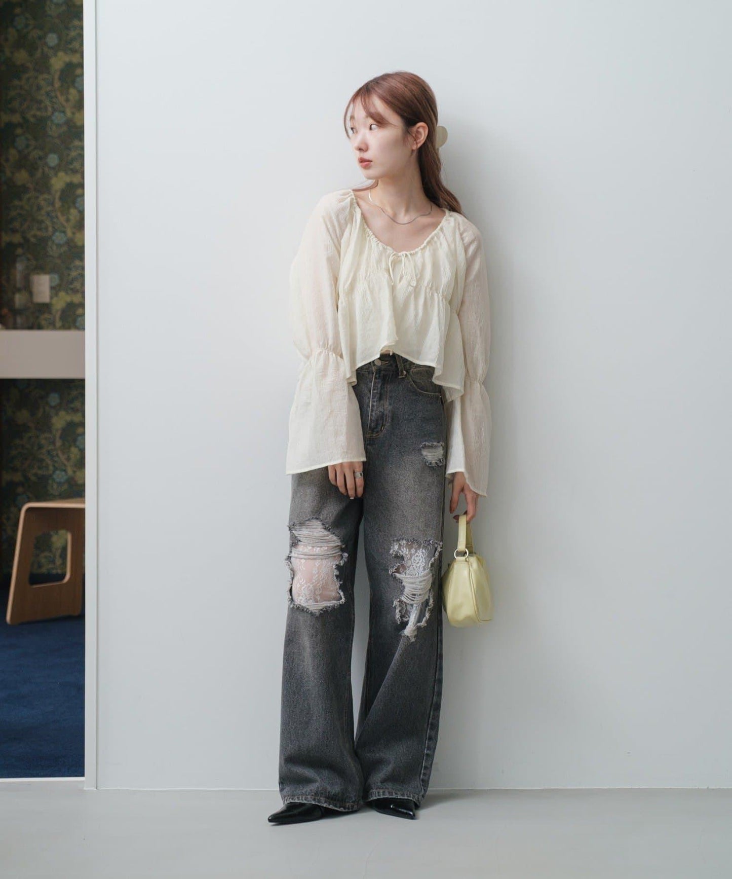 S.M尺碼可選 抽褶透紗 襯衫