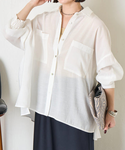 後弧形抽褶設計襯衫