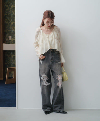 S.M尺碼可選 抽褶透紗 襯衫