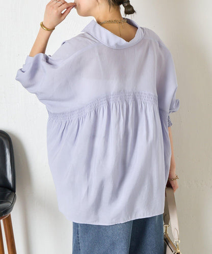 後弧形抽褶設計襯衫