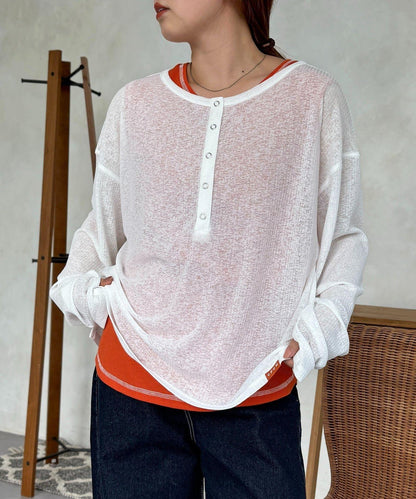 透視Henley設計背心套裝長袖T恤