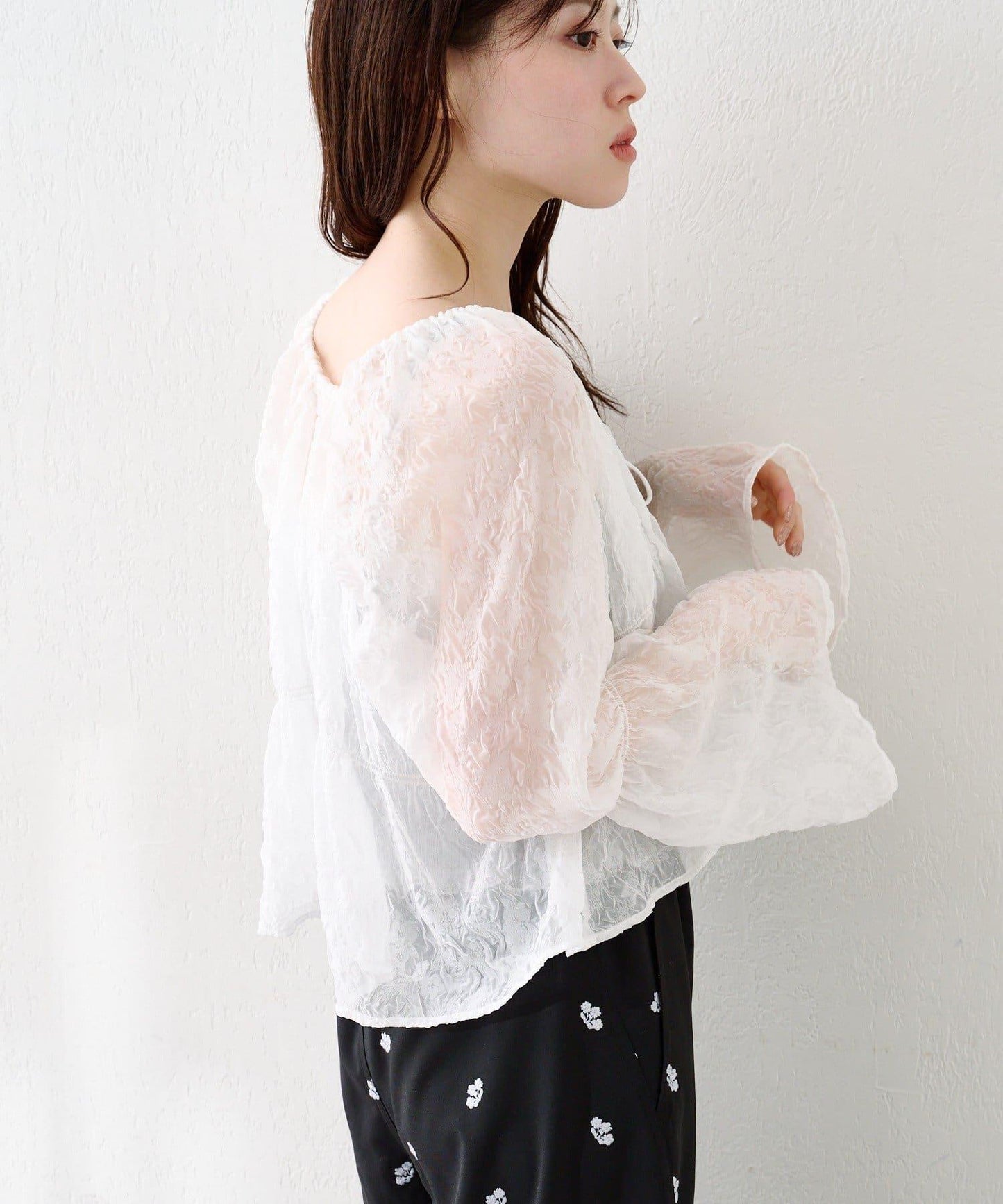 S.M尺碼可選 抽褶透紗 襯衫