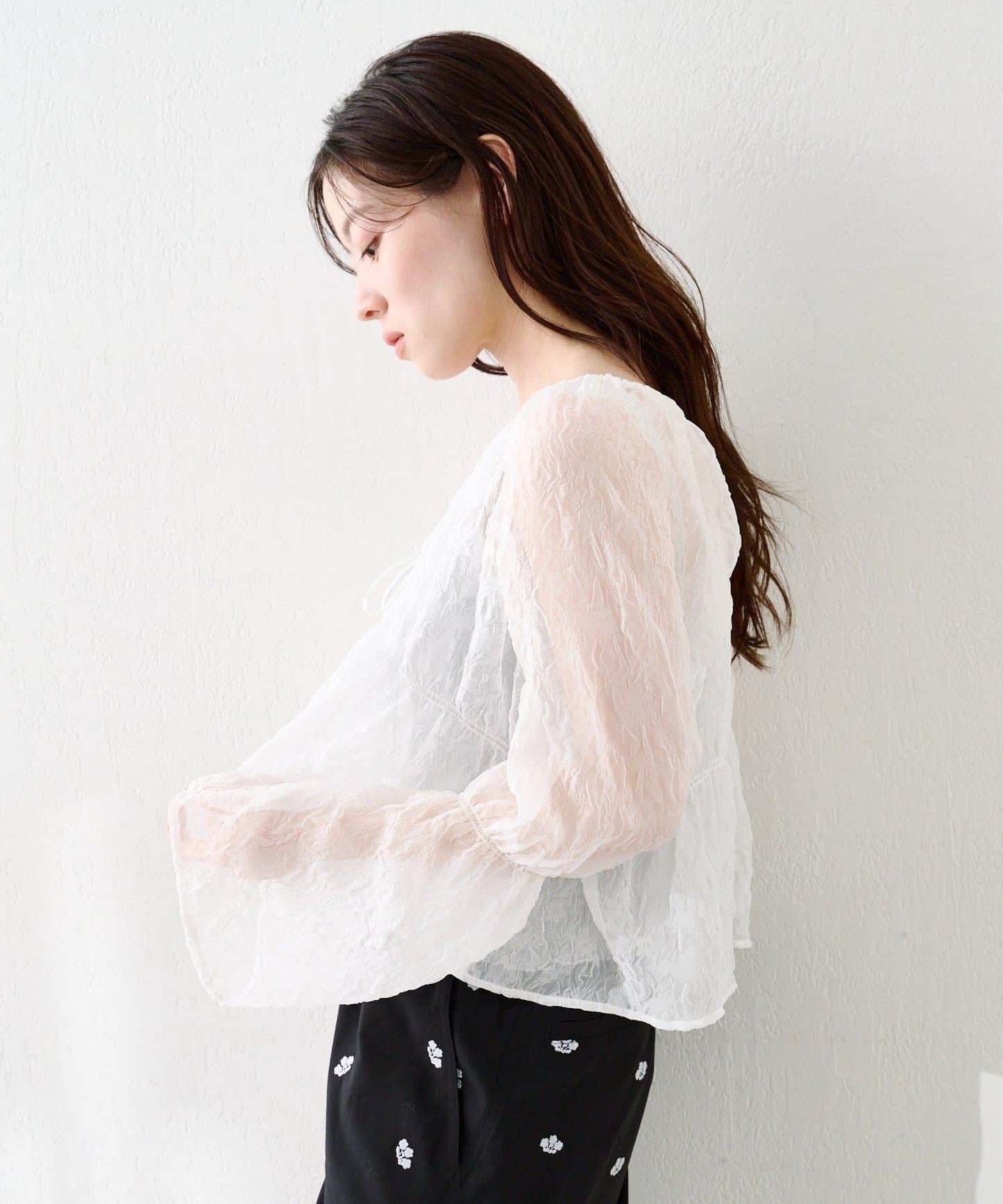 S.M尺碼可選 抽褶透紗 襯衫