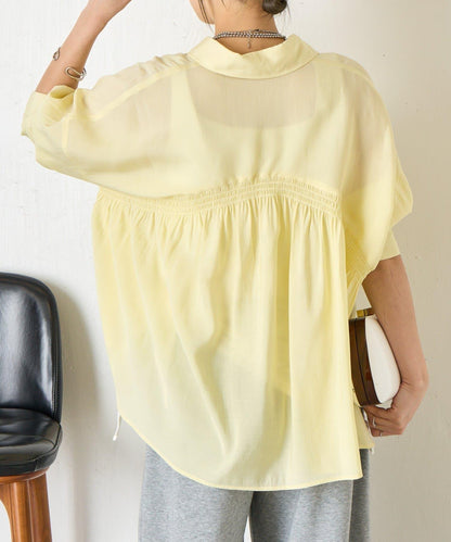 後弧形抽褶設計襯衫