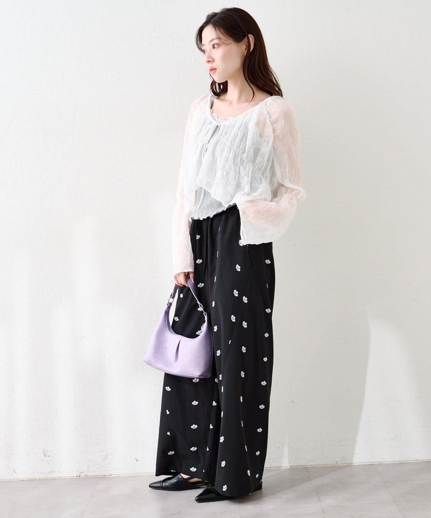 S.M尺碼可選 抽褶透紗 襯衫