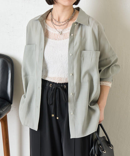 後弧形抽褶設計襯衫