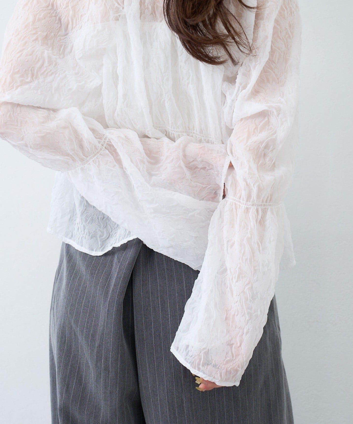 S.M尺碼可選 抽褶透紗 襯衫