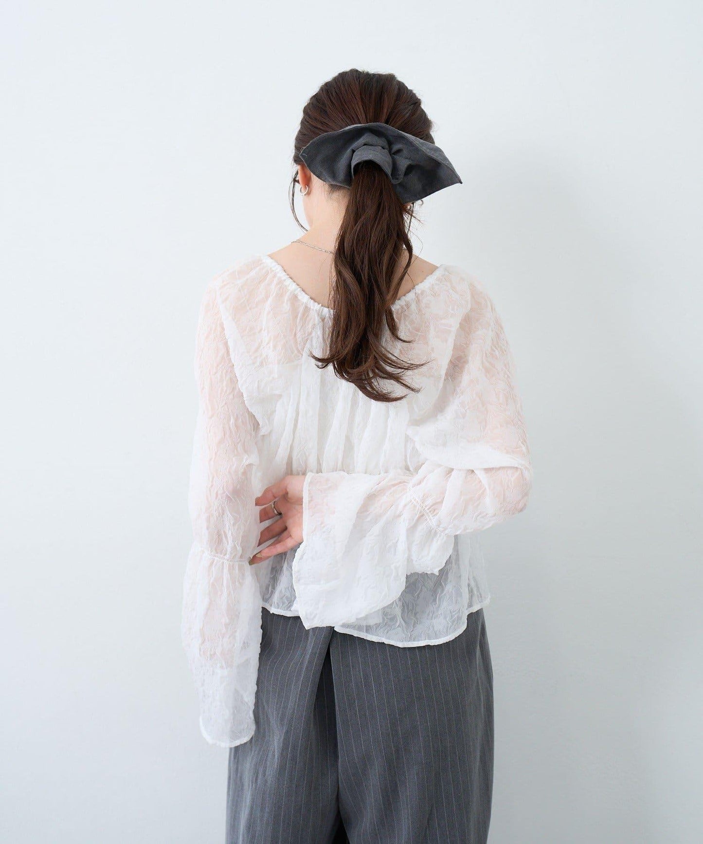 S.M尺碼可選 抽褶透紗 襯衫