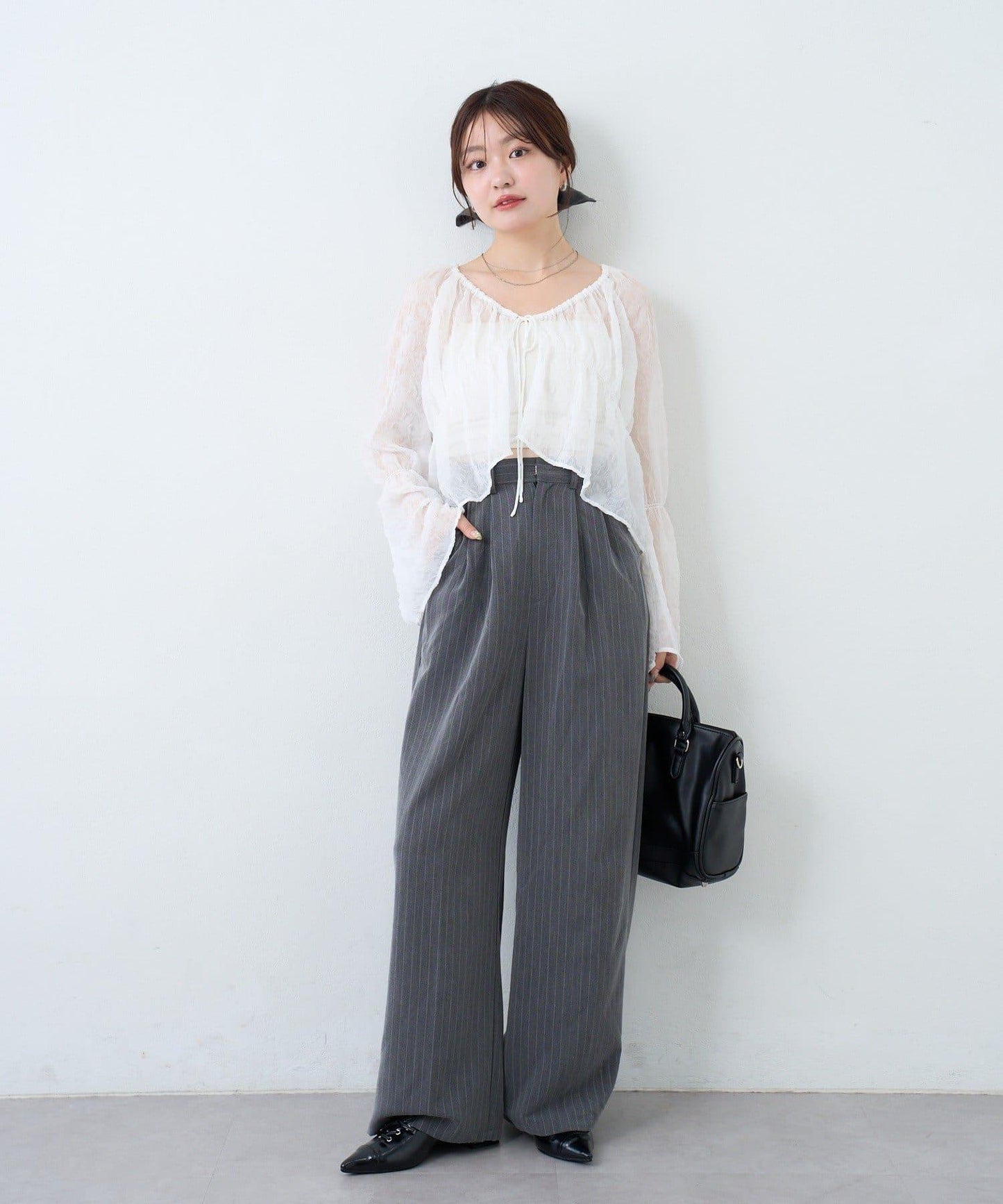 S.M尺碼可選 抽褶透紗 襯衫